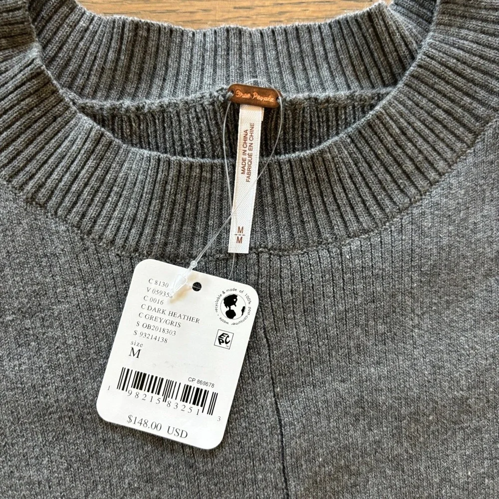 Free People Womens Grey Peplum Knit Tunic‎ Sweater Dress Size M NEW